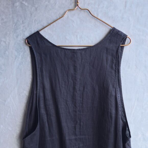 CHALET Black Long Layering Tunic Top Size XL Linen Sleeveless Lagenlook Hi-Lo - Picture 8 of 10